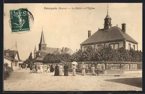 AK Sompuis /Marne, La Mairie et l`Église