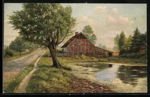 Ölgemälde-Imitations-AK Erpaco-Kunstverlag Nr. 69: Am Weiher