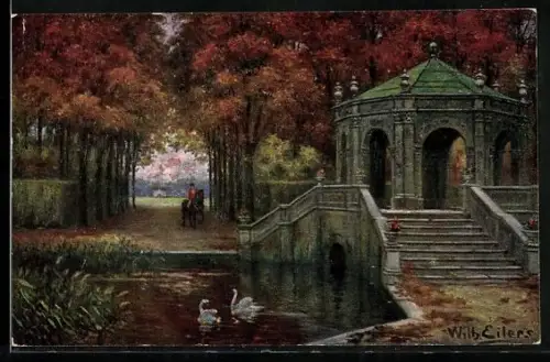 Ölgemälde-Imitations-AK Erpaco-Kunstverlag Nr. 26: Parklandschaft, Pavillon
