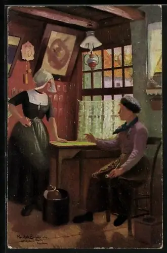 Künstler-AK Erpaco-Kunstverlag Nr. 517, Plauderei, Holländerinnen in Tracht im Gespräch