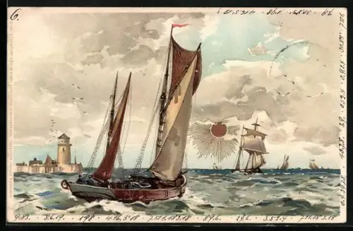 Sonnenschein-Lithographie Segelschiffe