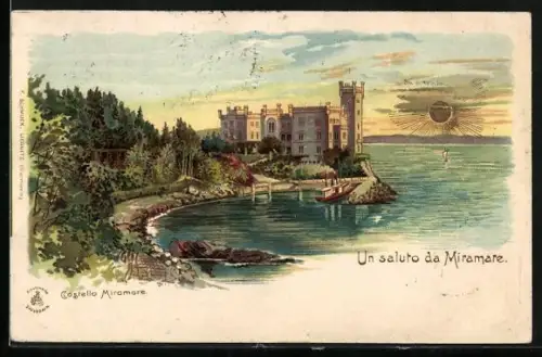 Sonnenschein-AK Miramare, Castello, Goldene Sonne