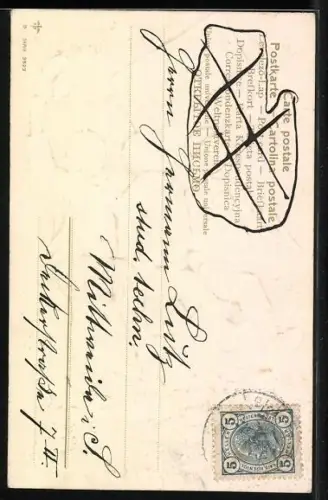 Präge-AK Prosit Neujahr, Singende Knaben stapfen durch den Schnee