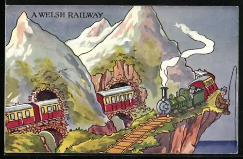 Künstler-AK Welsh Railway, englische Eisenbahn