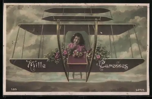 AK Mädchen in einem Flugzeug