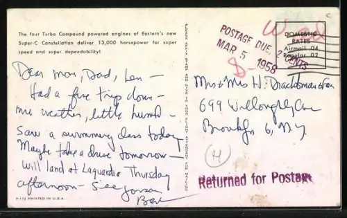 AK Flugzeug Super-C Constellation der Eastern Air Lines