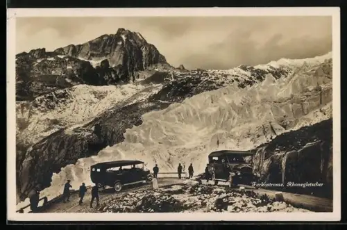 AK Autos auf der Furkastrasse am Rhonegletscher