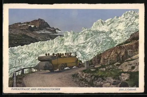 AK Furkastrasse und Rhonegletscher, Post-Wagen