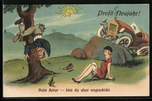 AK Auto ist gegen einen Felsen gefahren