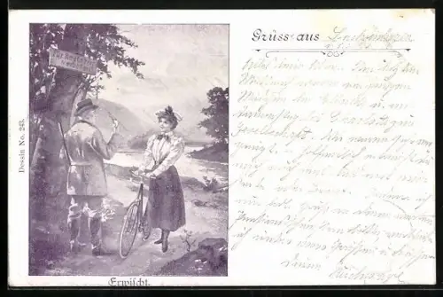 AK ein Förster erwischt eine Dame beim Fahrradfahren, Fahrrad