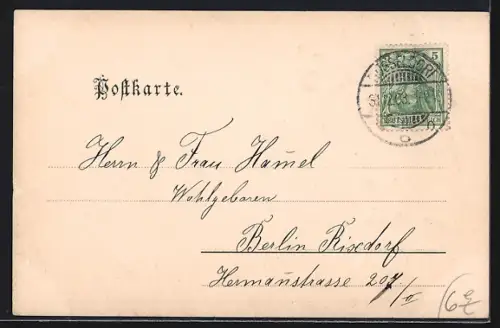 AK Düsseldorf, Königsallee mit Strassenbahn, Neujahrsgruss