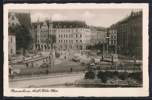 AK Braunschweig, Platz mit Strassenbahn