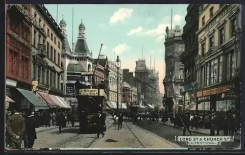 AK Liverpool, Lord Street & Church Street, Strassenbahn