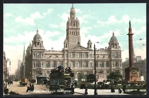 AK Glasgow, Municipal Buildings, Strassenbahn