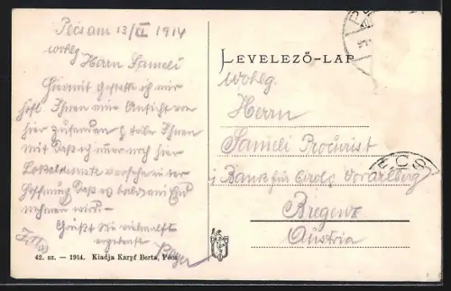 AK Pécs, Király-utca, Strassenbahn