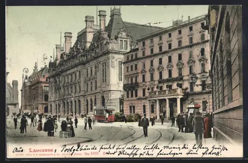 AK Lausanne, Strassenpartie mit Strassenbahn