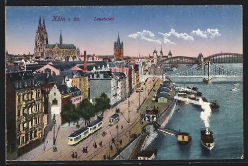 AK Köln a. Rh., Leystapel mit Strassenbahn