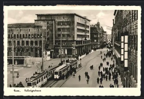 AK Essen, Stadtleben in der Kettwigerstrasse, Strassenbahn