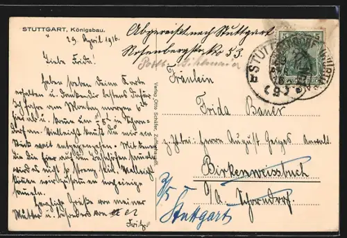 AK Stuttgart, Gesamtansicht vom Königsbau, Strassenbahn