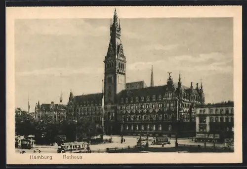 AK Hamburg, Blick aufs Rathaus, Strassenbahn