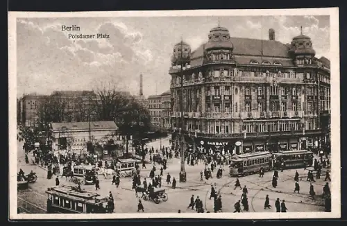 AK Berlin, Stadtleben am Potsdamer Platz, Strassenbahn