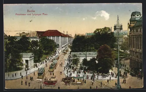 AK Berlin, Potsdamer- und Leipziger Platz, Strassenbahn