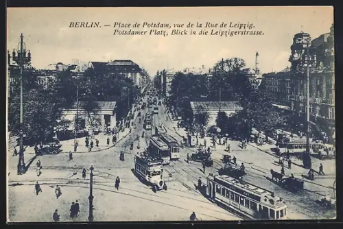AK Berlin, Blick in die Leipzigerstrasse, Strassenbahn