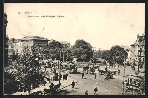 AK Berlin, Potsdamer- und Viktoria-Brücke, Strassenbahn