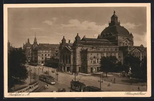 AK Frankfurt /Main, Strassenbahnen am Schauspielhaus