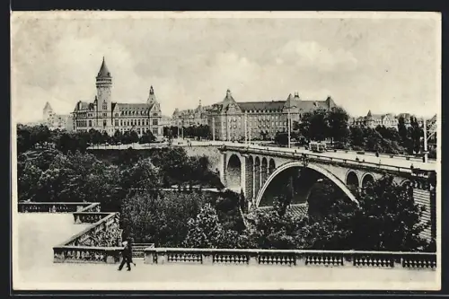 AK Luxembourg, Pont Adolphe, Strassenbahn