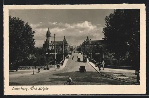 AK Luxembourg, Pont Adolphe, Strassenbahn