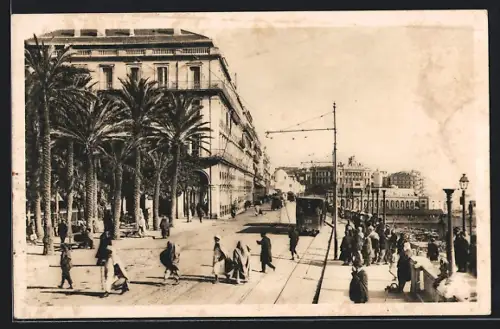 AK Alger, Boulevard de la Republique et Sqare Bresson, Strassenbahn