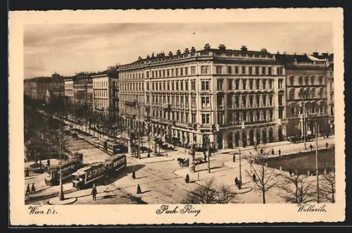 AK Wien, Park-Ring mit Wollzeile, Strassenbahn