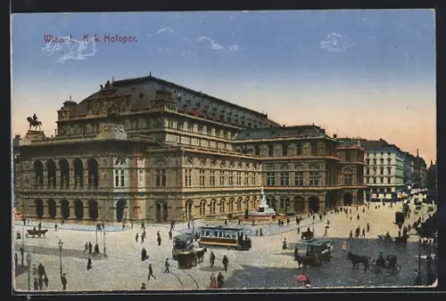 AK Wien, Strassenpartie an der K. k. Hofoper, Strassenbahn