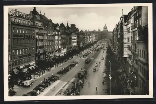 AK Prag, Blick auf den Wenzelplatz, Strassenbahn