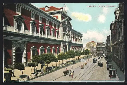 AK Napoli, Museo Nazionale, Strassenbahn