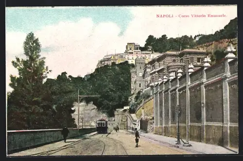 AK Napoli, Corso Vittorio Emanuele, Strassenbahn