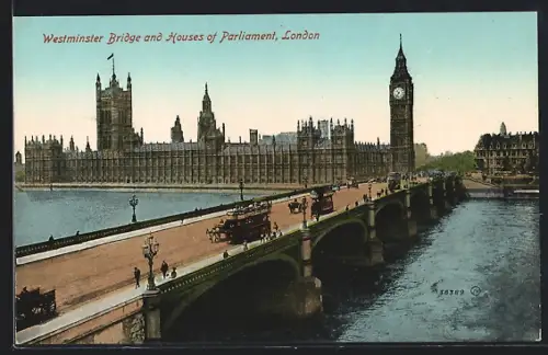 AK London, Westminster Bridge and Houses of Partiament, Strassenbahn