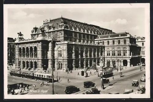 AK Wien, Blick auf die Oper, Strassenbahn