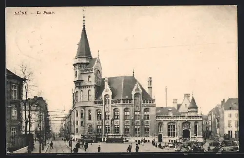 AK Liège, La Poste, Strassenbahn