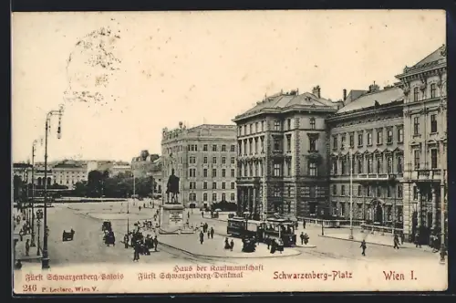 AK Wien, Blick auf den Schwarzenberg-Platz, Strassenbahn