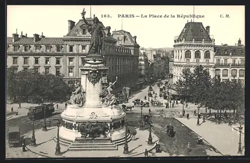 AK Paris, La Place de la République, Strassenbahn