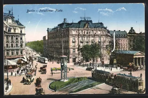 AK Berlin, Potsdamer Platz mit Palast-Hotel, Strassenbahn
