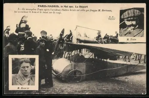 AK Flugzeug Monoplan Train, Piloten Train und Bonnier