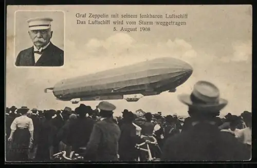 AK Graf Zeppelin mit seinem lenkbaren Luftschiff 1908