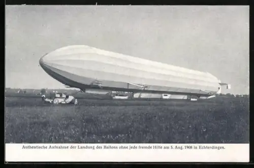 AK Echterdingen, Landung des Ballons ohne fremde Hilfe 1908