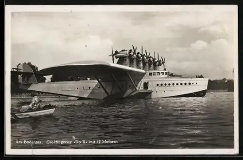 AK Wasserflugzeug Do X mit 12 Motoren am Bodensee