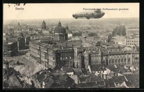 AK Berlin, Panorama mit Zeppelin