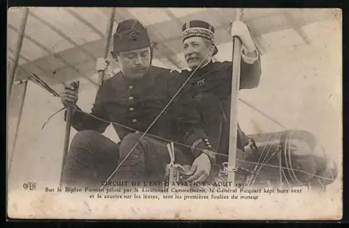 AK Flugzeug Biplan Farman piloté par le Lieutenant Cammermann