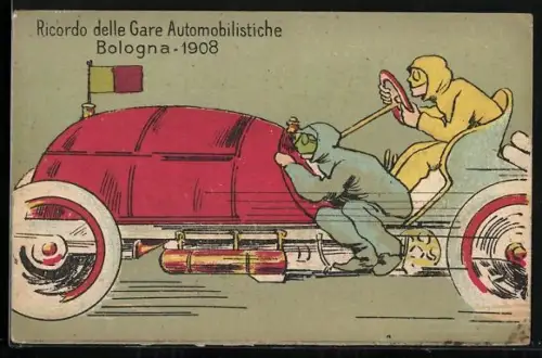 Künstler-AK Bologna, Gare Automobilistiche 1908, Autorennen